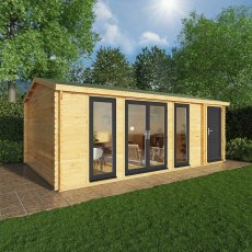 6.1mx4m Mercia Home Office Studio With Side Shed - (28mm to 44mm Logs) - UPVC anthracite grey