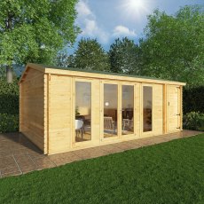 6.1mx4m Mercia Home Office Studio With Side Shed - (28mm to 44mm Logs) - lifestyle doors closed