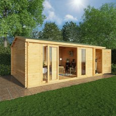 6.1mx4m Mercia Home Office Studio With Side Shed - (28mm to 44mm Logs) - lifestyle doors open