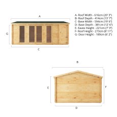 6.1mx4m Mercia Home Office Studio With Side Shed - (28mm to 44mm Logs) - Dimensions