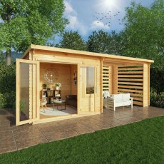 6m x 3m Mercia Elite Pent Log Cabin With Slatted Area - In Situ, Doors Open