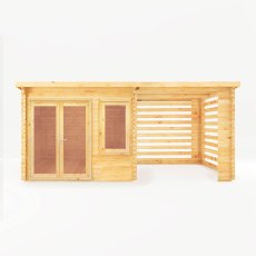 6m x 3m Mercia Elite Pent Log Cabin With Slatted Area - White Background, Front View