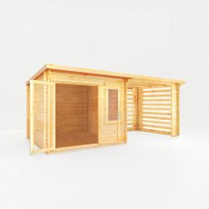 6m x 3m Mercia Elite Pent Log Cabin With Slatted Area - White Background, Doors Open