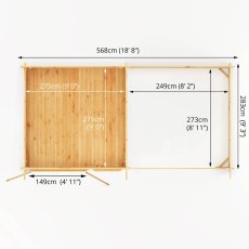 6m x 3m Mercia Elite Pent Log Cabin With Slatted Area - Footprint