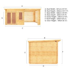 6m x 3m Mercia Elite Pent Log Cabin With Slatted Area - Dimensions