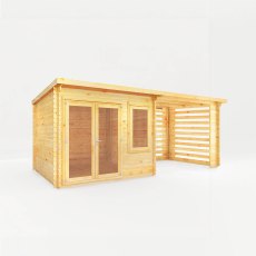 6m x 3m Mercia Elite Pent Log Cabin With Slatted Area - White Background, Doors Closed