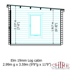 10G x 12 Shire Elm Log Cabin With Side Shed In 19mm Logs - internal view