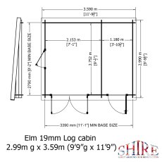 10G x 12 Shire Elm Log Cabin With Side Shed In 19mm Logs - footprint