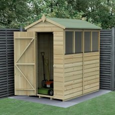 6x4 Forest Beckwood Apex Shed Shiplap 25yr Guarantee - in situ, angle view