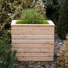 Shire Pia Larchwood Planter - in situ, front view, herbs