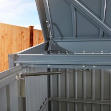 6x3 Hex Living Bromley Metal Storage in Anthracite Grey - close up of gas piston opening