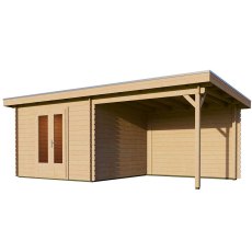 6m x 3m Lugarde Woodpro Pent Log Cabin with Canopy in 28mm Thick Wall Logs - isolated doors closed