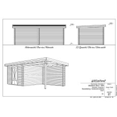 6m x 3m Lugarde Woodpro Pent Log Cabin with Canopy in 28mm Thick Wall Logs - dimensions side elevation