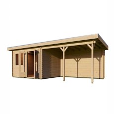 7mx3m Lugarde Woodpro Pent Log Cabin with Canopy - isolated doors open