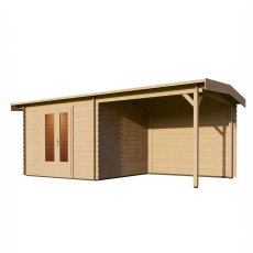 Lugarde 6m x 3m Lugarde Reverse Apex Roof Log Cabin with Side Canopy in 28mm Wall Thickness