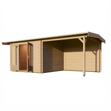 Lugarde 6m x 3m Lugarde Reverse Apex Roof Log Cabin with Side Canopy in 28mm Wall Thickness