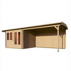 Lugarde 7m x 3m Lugarde Reverse Apex Roof Log Cabin with Side Canopy in 28mm Wall Thickness