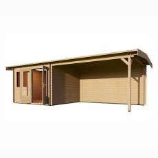 Lugarde 7m x 3m Lugarde Reverse Apex Roof Log Cabin with Side Canopy in 28mm Wall Thickness