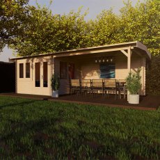 Lugarde 7m x 3m Lugarde Reverse Apex Roof Log Cabin with Side Canopy in 28mm Wall Thickness