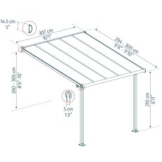 10x10 Palram Canopia Olympia Grey Patio Cover With Clear Panels - dimensions