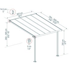 10x10 Palram Canopia Olympia White Patio Cover With Clear Panels - dimensions