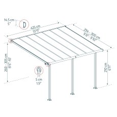 10x14 Palram Canopia Olympia White Patio Cover With Clear Panels - dimensions