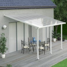 10x14 Palram Canopia Olympia White Patio Cover With Clear Panels - in situ, angle view