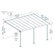 10x18 Palram Canopia Olympia Grey Patio Cover With Clear Panels - dimensions