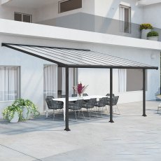 10x18 Palram Canopia Olympia Grey Patio Cover With Clear Panels - in situ