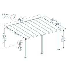 10x18 Palram Canopia Olympia White Patio Cover With Clear Panels - dimensions