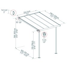 7x7 Palram Canopia Sierra Grey Clear Patio Cover - dimensions