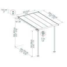 7x7 Palram Canopia Sierra White Clear Patio Cover - dimensions