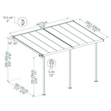 7x15 Palram Canopia Sierra Grey Clear Patio Cover - dimensions