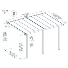 7x15 Palram Canopia Sierra White Clear Patio Cover - dimensions