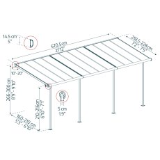 7x22 Palram Canopia Sierra Grey Clear Patio Cover - dimensions