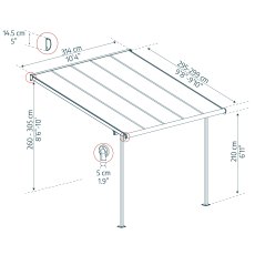 10x10 Palram Canopia Sierra Grey Clear Patio Cover - dimensions