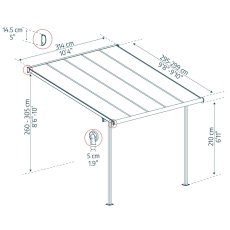 10x10 Palram Canopia Sierra White Clear Patio Cover - dimensions