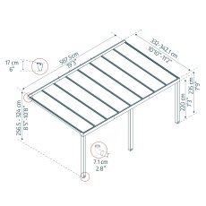 11x19 Palram Canopia Stockholm Grey Clear Patio Cover - dimensions