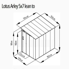 5x7 Lotus Arley Lean-to Metal Shed in Heritage Green - dimensions