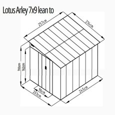 7x9 Lotus Arley Lean-to Metal Shed in  Anthracite Grey - dimensions