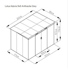 8x6 Lotus Adonis Pent Metal Shed in Anthracite Grey - dimensions