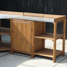 Mercia Compact Complete Outdoor Kitchen - in situ, table shelves