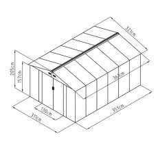 10x12 Rowlinson Trentvale Apex Metal  Shed in Light Grey - dimensions