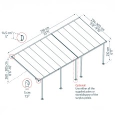 10x24 Palram Canopia Feria Patio Cover Grey With Clear Panels - dimensions