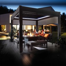 3mx3m Hex Living Marchington Garden Pergola - all day use dining outside in the evening