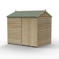 8x6 Forest 4Life Overlap Windowless Reverse Apex Wooden Shed 25yr Guarantee - isolated angle view, doors closed