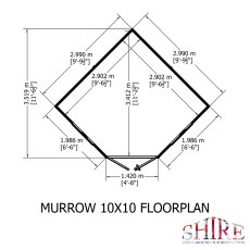 10 x 10 Shire Murrow Tongue And Groove Corner Shed - footprint