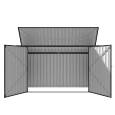 8x3 Lotus Pandora Metal Triple Bin Store - isolated front view, doors open