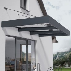 10x5 Palram Canopia Sophia XL 3000 Grey Clear Door Canopy - in situ, angle view