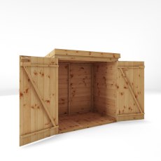 3x5 Mercia Tongue & Groove Pent Mower Store - isolated side angle view, doors open